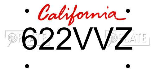 622VVZ California License Plate