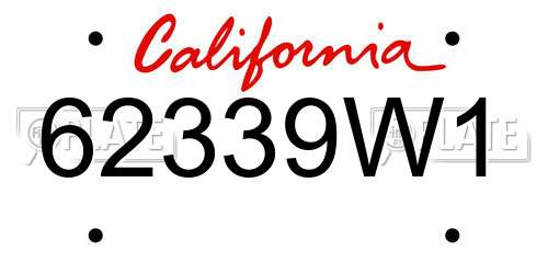 62339W1 California License Plate
