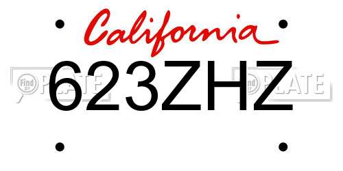 623ZHZ California License Plate
