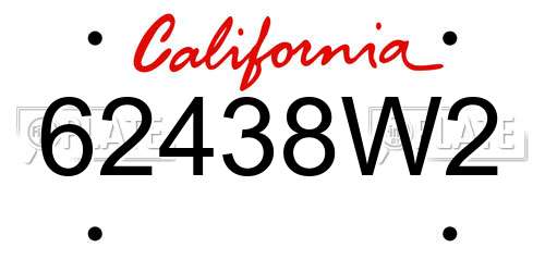 62438W2 California License Plate