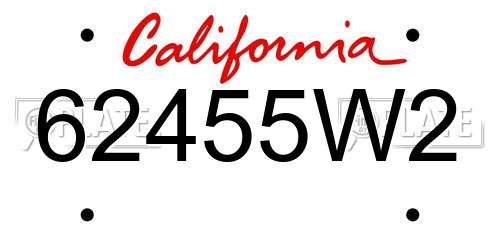 62455W2 California License Plate