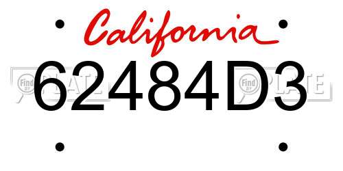 62484D3 California License Plate