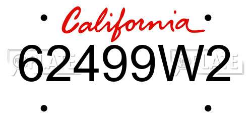 62499W2 California License Plate
