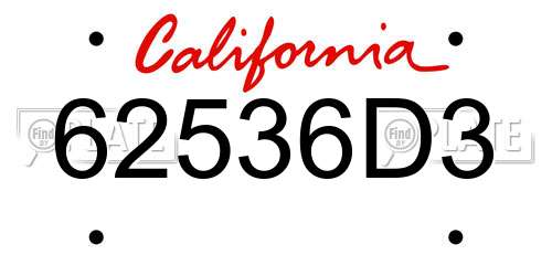 62536D3 California License Plate