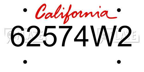 62574W2 California License Plate