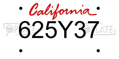 625Y37 California License Plate