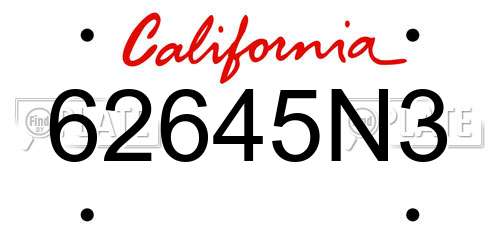 62645N3 California License Plate