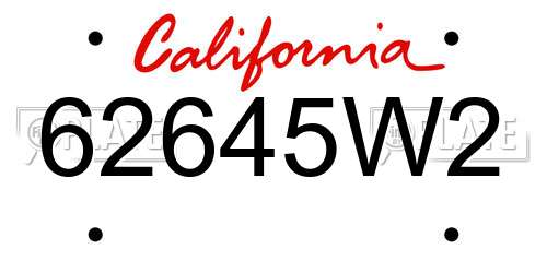 62645W2 California License Plate