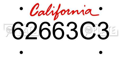 62663C3 California License Plate
