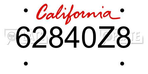 62840Z8 California License Plate