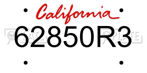 62850R3 California License Plate