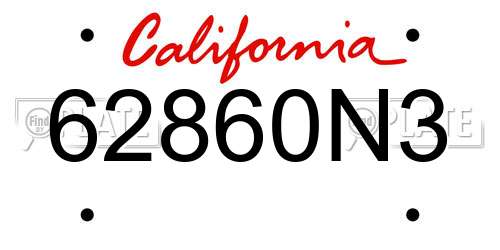 62860N3 California License Plate