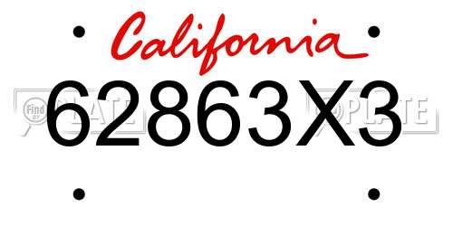 62863X3 California License Plate