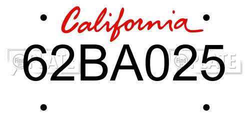 62BA025 California License Plate