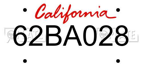 62BA028 California License Plate