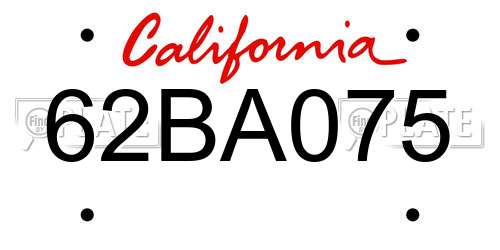 62BA075 California License Plate