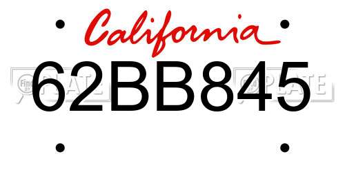 62BB845 California License Plate