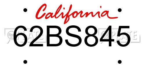 62BS845 California License Plate