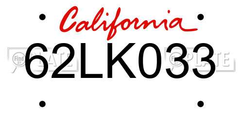 62LK033 California License Plate
