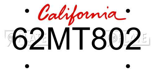 62MT802 California License Plate