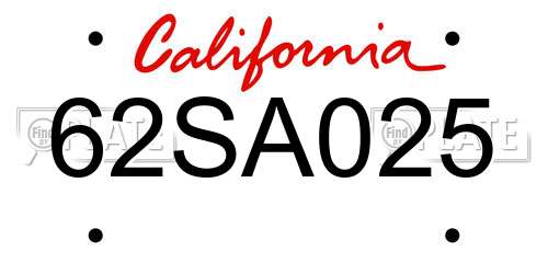 62SA025 California License Plate