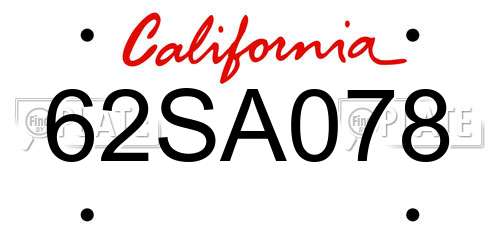 62SA078 California License Plate