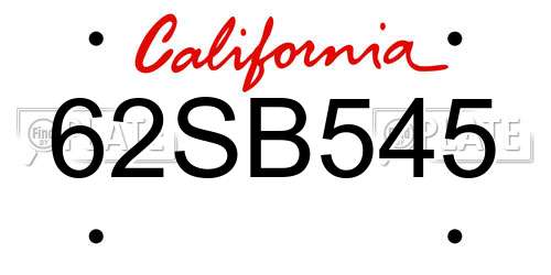 62SB545 California License Plate