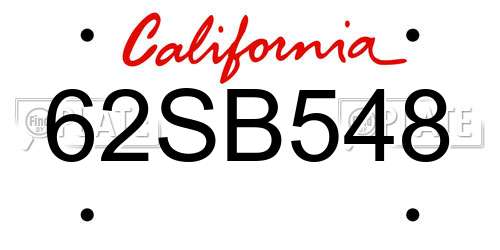62SB548 California License Plate