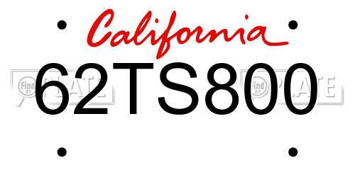 62TS800 California License Plate