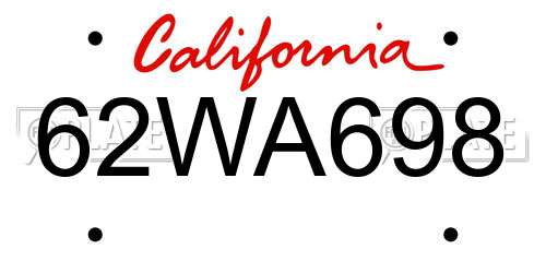 62WA698 California License Plate