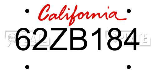 62ZB184 California License Plate