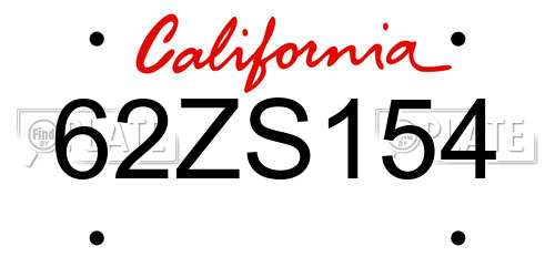 62ZS154 California License Plate