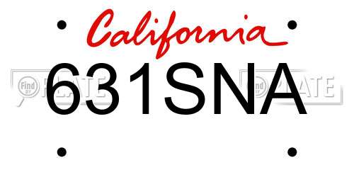 631SNA California License Plate