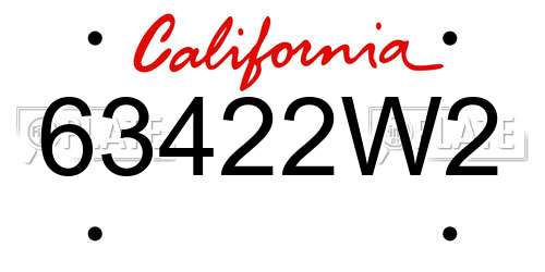 63422W2 California License Plate