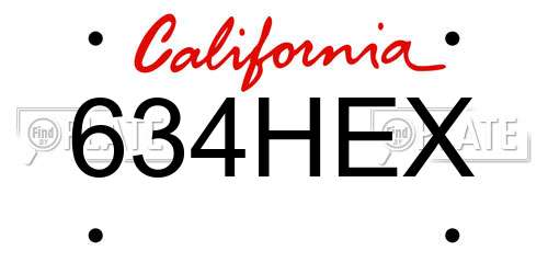 634HEX California License Plate