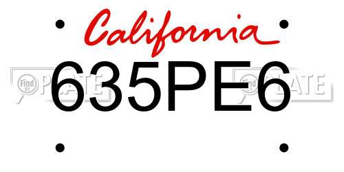 635PE6 California License Plate