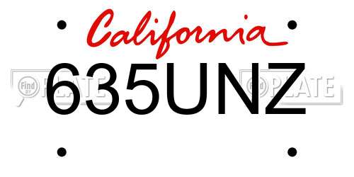 635UNZ California License Plate
