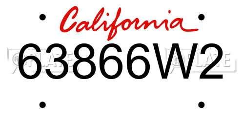 63866W2 California License Plate