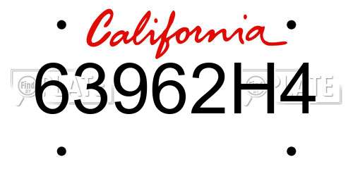 63962H4 California License Plate