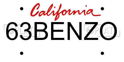 63BENZO California License Plate