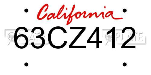 63CZ412 California License Plate