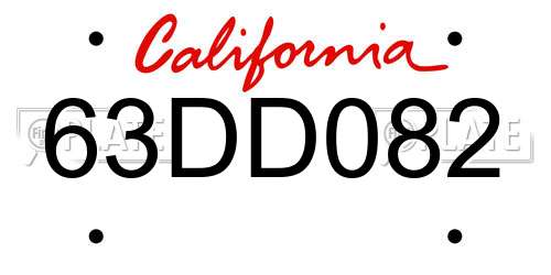 63DD082 California License Plate
