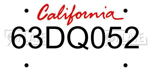 63DQ052 California License Plate