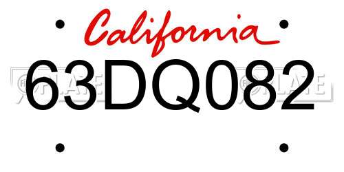 63DQ082 California License Plate