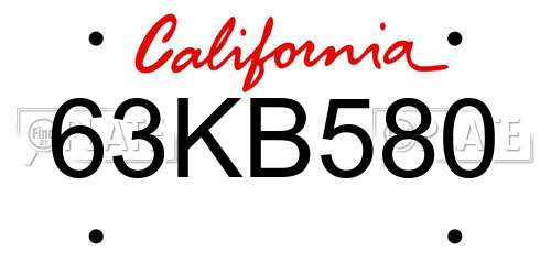 63KB580 California License Plate