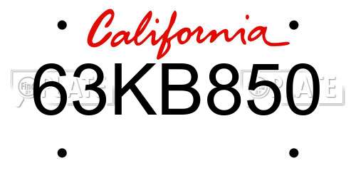63KB850 California License Plate