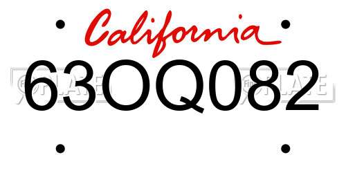 63OQ082 California License Plate