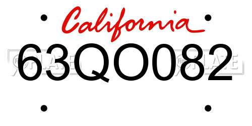 63QO082 California License Plate