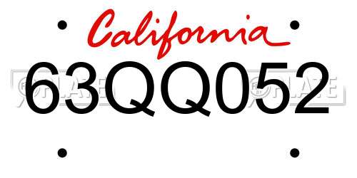 63QQ052 California License Plate