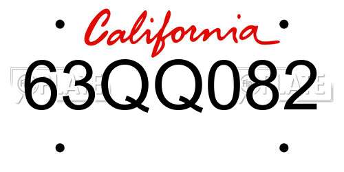 63QQ082 California License Plate